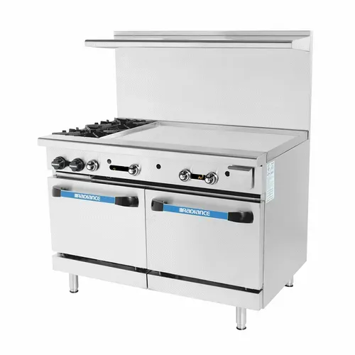 Turbo Air TARG-2B36G Restaurant Gas Range, 48" W with 2 (2) Standard Ovens (1) 36" Griddle Right and Thermostatic Controls, - 193,000 BTU