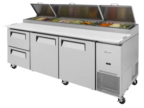 Turbo Air Turbo Air TPR-93SD-D2-N 93.38'' 2 Door 2 Drawer Counter Height Refrigerated Pizza Prep Table