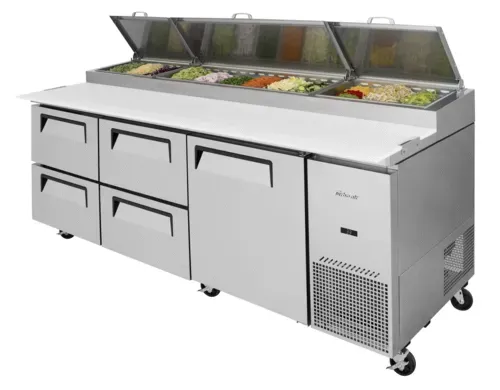 Turbo Air Turbo Air TPR-93SD-D4-N 93.38'' 1 Door 4 Drawer Counter Height Refrigerated Pizza Prep Table