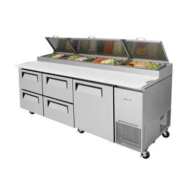 Turbo Air TPR-93SD-D4-N 31 Cu. Ft. Super Deluxe Pizza Prep Table Turbo Air TPR-93SD-D4-N 31 Cu. Ft. Super Deluxe Pizza Prep Table