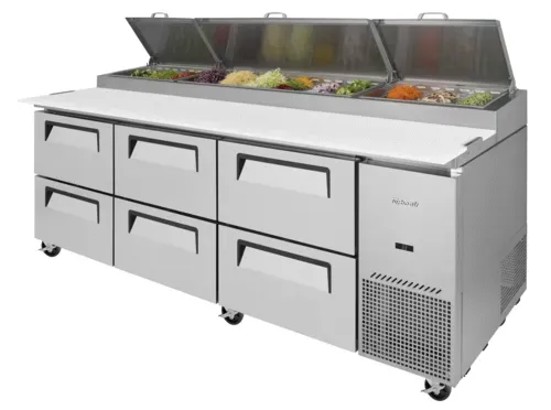Turbo Air TPR-93SD-D6-N 93.38'' 6 Drawer Counter Height Refrigerated Pizza Prep Table