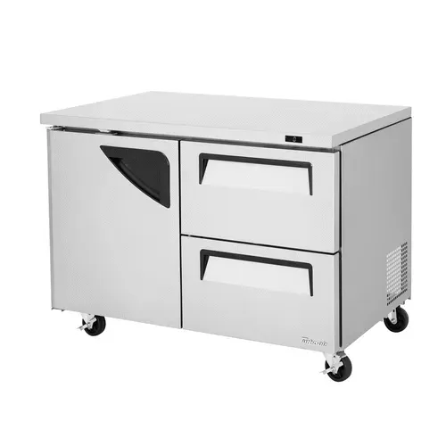 Turbo Air TUF-48SD-D2-N 48.25'' 2 Section Undercounter Freezer with 1 Left Hinged Solid Door 2 Drawers and Side / Rear Breathing Compressor