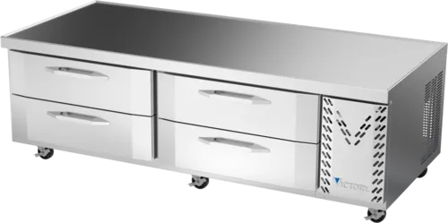 Victory Refrigeration CBF72HC 72" 4 Drawer Freezer Base, Stainless & Galvanized Steel Exterior, Aluminum Interior with Marine Edge Top - 115 Volts