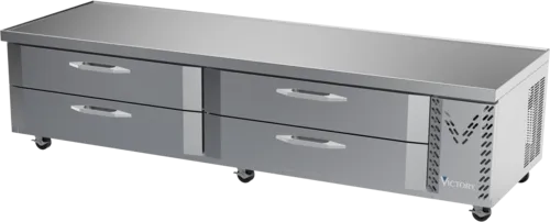 Victory Refrigeration CBF96HC 96" 4 Drawer Freezer Base, Stainless & Galvanized Steel Exterior, Aluminum Interior with Marine Edge Top - 115 Volts