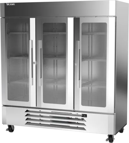 Victory Refrigeration LSR72HC-1 75.06'' Silver 3 Section Swing Refrigerated Glass Door Merchandiser