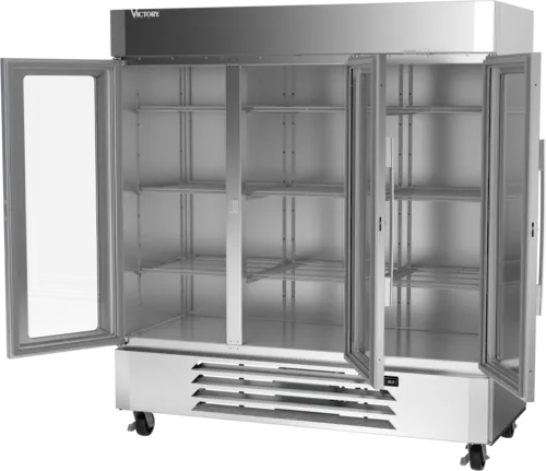 Victory Refrigeration LSR72HC-1 75.06'' Silver 3 Section Swing Refrigerated Glass Door Merchandiser