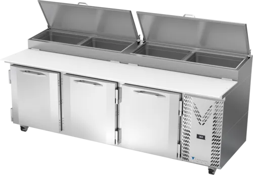 Victory Refrigeration VPP93HC 93.00'' 3 Door Counter Height Refrigerated Pizza Prep Table