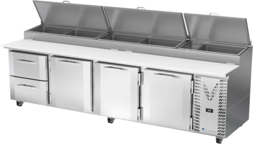 Victory Refrigeration VPPD119HC-2 119.00'' 3 Door 2 Drawer Counter Height Refrigerated Pizza Prep Table