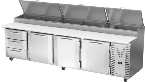 Victory Refrigeration VPPD119HC-3 118.88'' 3 Door 3 Drawer Refrigerated Pizza Prep Table