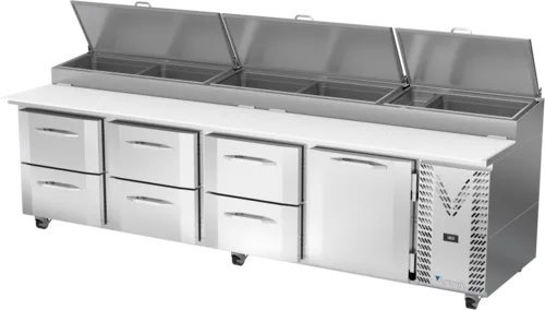 Victory Refrigeration VPPD119HC-6 119.00'' 1 Door 6 Drawer Counter Height Refrigerated Pizza Prep Table