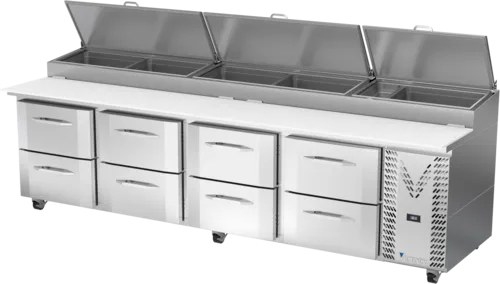 Victory Refrigeration VPPD119HC-8 119.00'' 8 Drawer Counter Height Refrigerated Pizza Prep Table
