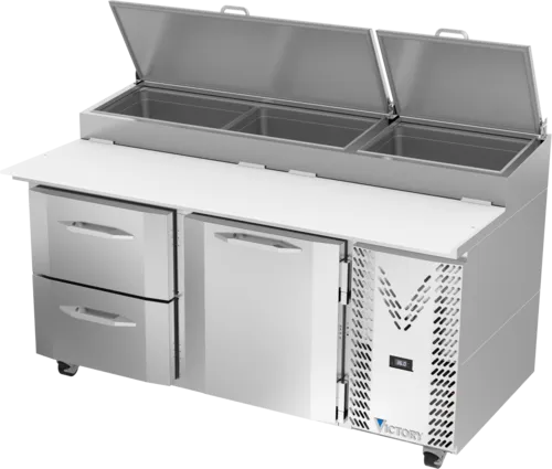 Victory Refrigeration VPPD67HC-2 67.00'' 1 Door 2 Drawer Counter Height Refrigerated Pizza Prep Table