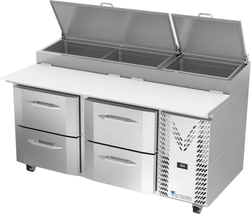 Victory Refrigeration VPPD67HC-4 67.00'' 4 Drawer Counter Height Refrigerated Pizza Prep Table