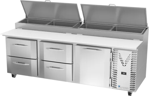 Victory Refrigeration VPPD93HC-4 93.00'' 1 Door 4 Drawer Counter Height Refrigerated Pizza Prep Table