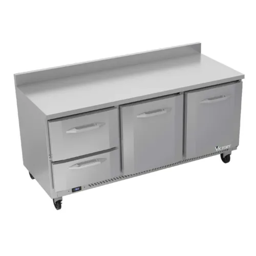 Victory Refrigeration VWRD72HC-2 72'' 2 Door 2 Drawer Counter Height Worktop Refrigerator with Side / Rear Breathing Compressor - 21.5 cu. ft.