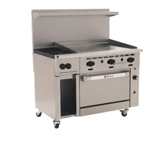 Wolf C48S-2B36G Restaurant Gas Range, 48" W with 2 (1) Standard Oven (1) 36" Manual Griddle and Manual Controls, - 155,000 BTU