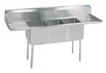 BK RESOURCES WARRANTY 3 COMPT SINK 20X20X12" WELLS 18" D/B L&R