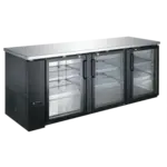 Admiral Craft USBB-9028G Black 3 Glass Door Refrigerated Back Bar Storage Cabinet, 115 Volts