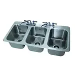 Advance Tabco DI-3-10 18 Gauge Type 304 Stainless Steel 10" x 14" x 10" 3 Compartment Drop-In Sink / Deck Mounted 8" Swing Spout Faucets