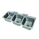 Advance Tabco DI-3-1410 18 Gauge Type 304 Stainless Steel 14" x 16" x 10" 3 Compartment Drop-In Sink / Deck Mounted 8" Swing Spout Faucets