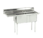 Advance Tabco FE-2-1812-18L-X Lite" Series Fabricated NSF Sink, (2) Two Compartment, 18 Gauge Stainless Steel Construction with Galvanized Steel Legs and With Left-hand Drainboard - 56.5" W