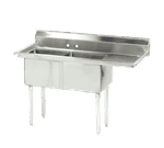 Advance Tabco FE-2-1812-18R-X Lite" Series Fabricated NSF Sink, (2) Two Compartment, 18 Gauge Stainless Steel Construction with Galvanized Steel Legs and With Right-hand Drainboard - 56.5" W