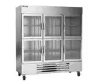 Beverage Air HBF72HC-5-HG 75'' 68.5 cu. ft. Bottom Mounted 3 Section Glass Half Door Reach-In Freezer