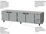 Beverage Air UCR119AHC 119'' 4 Section Undercounter Refrigerator with 4 Left/Right Hinged Solid Doors and Side / Rear Breathing Compressor