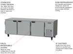 Beverage Air UCR93AHC 93'' 3 Section Undercounter Refrigerator with 3 Left/Right Hinged Solid Doors and Side / Rear Breathing Compressor