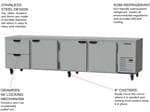 Beverage Air UCRD119AHC-2 119'' 4 Section Undercounter Refrigerator with 3 Left/Right Hinged Solid Doors 2 Drawers and Side / Rear Breathing Compressor