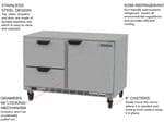 Beverage Air UCRD48AHC-2 48'' 2 Section Undercounter Refrigerator with 1 Right Hinged Solid Door 2 Drawers and Front Breathing Compressor