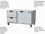 Beverage Air UCRD60AHC-2 60'' 2 Section Undercounter Refrigerator with 1 Right Hinged Solid Door 2 Drawers and Front Breathing Compressor