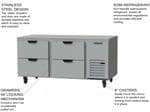 Beverage Air UCRD67AHC-4 67'' 2 Section Undercounter Refrigerator with 4 Drawers and Side / Rear Breathing Compressor