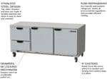 Beverage Air UCRD72AHC-2 72'' 3 Section Undercounter Refrigerator with 2 Right Hinged Solid Doors 2 Drawers and Front Breathing Compressor