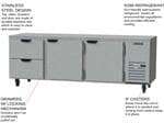 Beverage Air UCRD93AHC-2 93'' 3 Section Undercounter Refrigerator with 2 Right Hinged Solid Doors 2 Drawers and Side / Rear Breathing Compressor