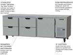 Beverage Air UCRD93AHC-4 93'' 3 Section Undercounter Refrigerator with 1 Right Hinged Solid Door 4 Drawers and Side / Rear Breathing Compressor