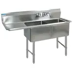 BK Resources BKS-2-18-12-18LS Commercial Sink, (2) Two Compartment, Construction with and - 56.50" W