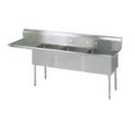 BK Resources BKS-3-24-14-24L Commercial Sink, (3) Three Compartment, Construction with and - 98.50" W