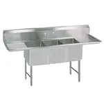BK Resources BKS6-3-1824-14-18TS Commercial Sink, (3) Three Compartment, Construction with and - 93.25" W