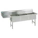 BK Resources BKS6-3-24-14-24LS Commercial Sink, (3) Three Compartment, Construction with and - 100.19" W
