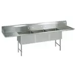 BK Resources BKS6-3-24-14-24TS Commercial Sink, (3) Three Compartment, Construction with and - 123.25" W