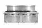 Connerton CN72-10-12G Restaurant Gas Range, 72" W with 10 Burners (1) 12" Griddle and (2) Bake-n-Roast Ovens - 238,000 BTU