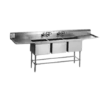 Eagle Group FN2060-3-18R-14/3 Commercial Sink, (3) Three Compartment, 14 Gauge Stainless Steel Construction with Stainless Steel Legs and With Right-hand Drainboard - 85.5" W