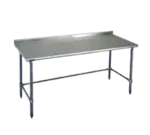 Eagle Group UT36132STE Work Table, 14 Gauge Stainless Steel Top with Open Base, Stainless Steel Legs and 1 1/2" Backsplash - 132"W x 36"D x 36.63"H