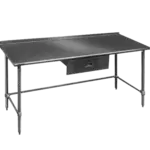 Eagle Group UT36132STEB Work Table, 16 Gauge Stainless Steel Top with Open Base, Stainless Steel Legs and 1 1/2" Backsplash - 132"W x 36"D x 36.63"H