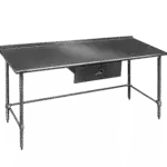 Eagle Group UT36132STEB Work Table, 16 Gauge Stainless Steel Top with Open Base, Stainless Steel Legs and 1 1/2" Backsplash - 132"W x 36"D x 36.63"H