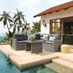 Flash Furniture LTS-SET-02023-GY-GY-GG Huck Conversation Set Sofa with Dining Table
