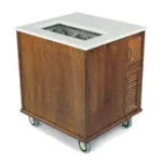 Forbes Industries 5426 Wood Veneer Shielded 2 Stack Refrigerated Mobile Plate Dish Dispenser for 12" dia. Self-Elevating Plates