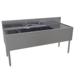 Glastender FSB-66L-S Underbar Sink Unit, 4 Compartment, Stainless Steel, with 7"H backsplash and 1 Drainboard / Faucet Included - 66"W x 24"D