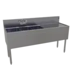 Glastender TSA-60L-S Underbar Sink Unit, 3 Compartment, Stainless Steel, with 7"H backsplash and 1 Drainboard / Faucet Included - 60"W x 19"D